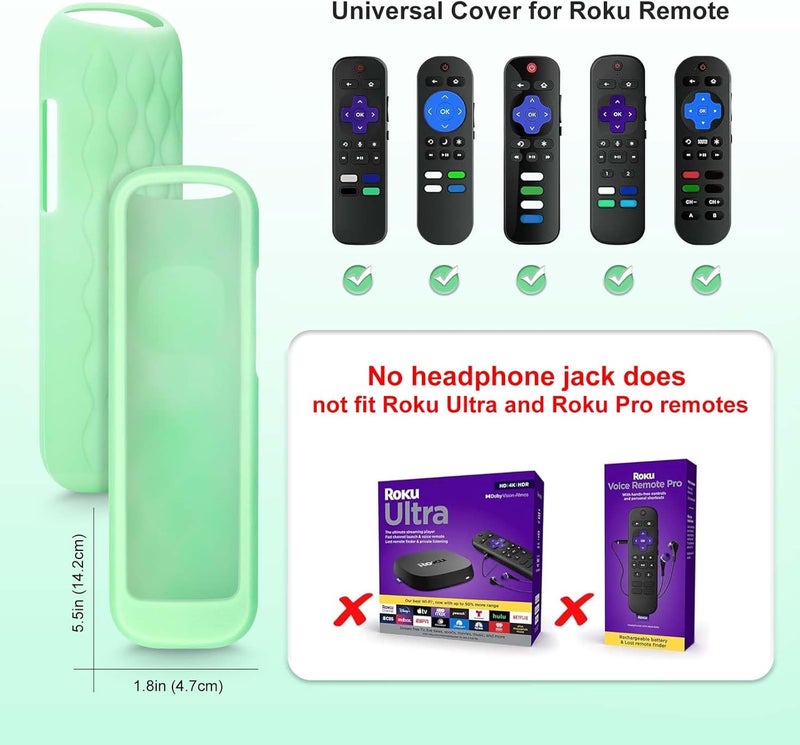 ENJOYLink for Roku-Remote-Cover,Compatible with All Roku TV Remote Glow in The Dark Silicone Protective Case Blue and Green 2-Pack - Image 3